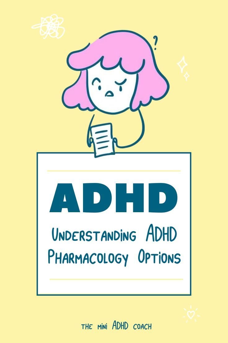 Illustration of adult managing ADHD with medication options like Adderall, Vyvanse, and Ritalin
