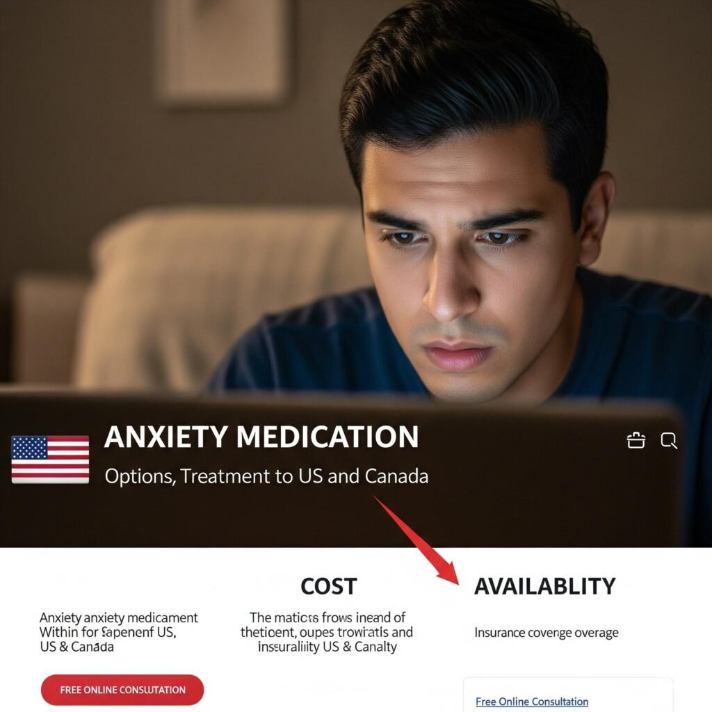 Man researching affordable anxiety medication options online in the US and Canada.